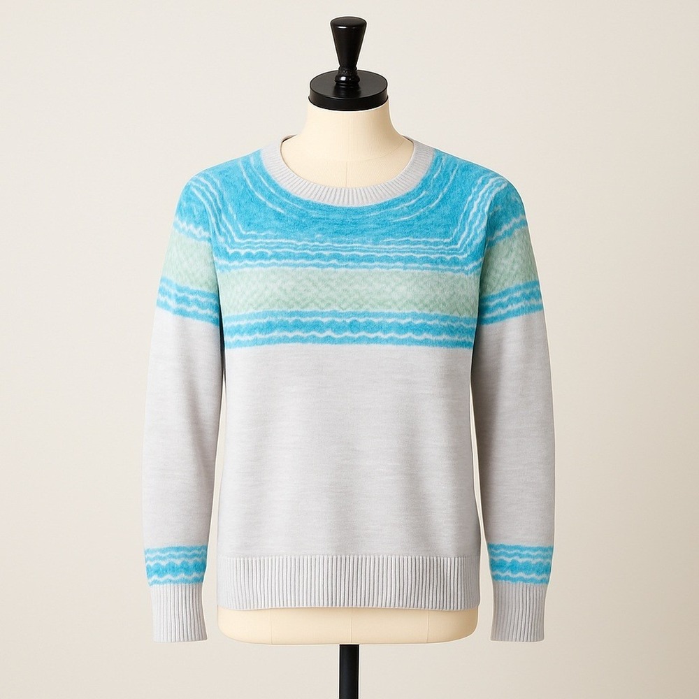 Mossimo Supply Co. Women's Sweater Medium Gray Blue Mint Fair Isle Pullover Knit